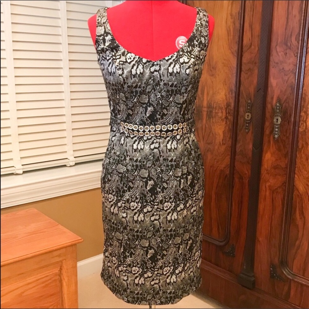 NWOT Rickie Freeman Brocade Dress w/Jeweled Belt
